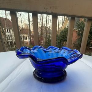 Vintage Cobalt Blue Blown glass dish